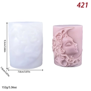 Silicone mold for sun and moon face candle with dimensions 9.3x7.8cm and pink sample