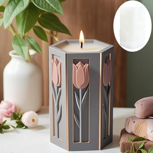 Geometric tulip candle mold with hexagonal relief design for DIY aromatherapy and decor