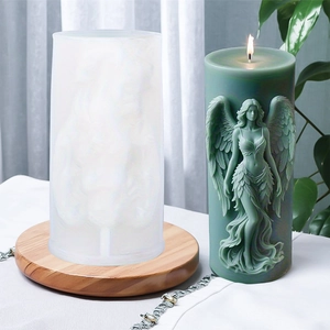DIY silicone mold for scented candles featuring a detailed winged angel relief design