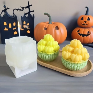 Pumpkin basket silicone mold for Halloween DIY candles and mousse cakes with realistic texture