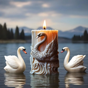Elegant swan relief scented candle in cream white featuring detailed feather textures