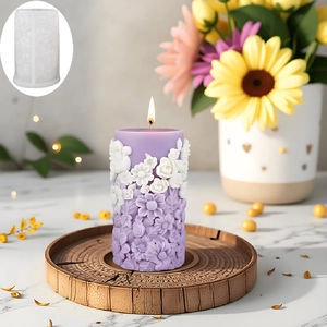 DIY cylindrical silicone mold with 3D embossed flower bouquet for scented candles