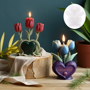 Moule en silicone pour bougies tulipes avec socle en cœur pour décoration artisanale