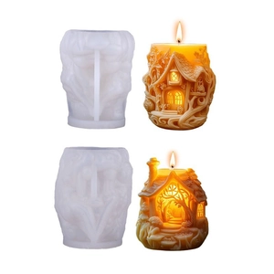 3D tree house silicone mold for DIY scented candles and plaster fairy cottage crafts