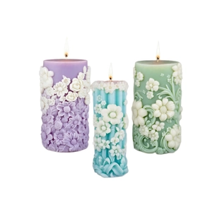 Cylindrical floral relief candle molds for DIY aromatherapy candles and plaster ornaments