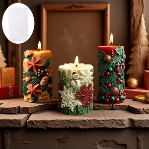 Christmas pillar candle silicone mold set featuring snowman and pinecone embossed designs