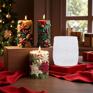 Christmas Themed Cylindrical Silicone Candle Mold For DIY Handmade Scented Candles Snowman Santa Pinecone Star Resin Mold