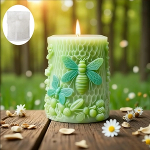 3D bee and honeycomb silicone mold for DIY handmade candles featuring floral relief