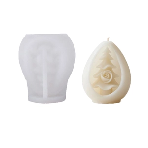 Hollow Christmas tree and rose relief silicone mold with white egg-shaped candle