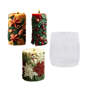 Christmas pillar silicone mold for DIY candles featuring embossed stars and pinecones