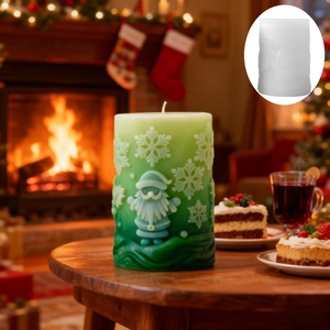 Gradient Christmas candle with Santa relief and white cylindrical silicone mold set