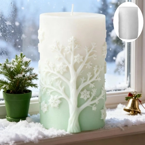 Stampo candela albero di Natale sfumato verde con rilievo neve e decoro invernale