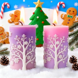 Stampo cilindrico in silicone per candele natalizie con rilievo a fiocco di neve