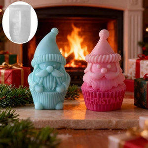 Christmas gnome silicone mold for DIY candles with embossed Christmas text on the base