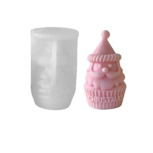 DIY Christmas gnome cupcake silicone mold and pink finished candle with Christmas text