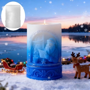 Relief cylindrical Santa Claus scented candle mold with winter snow scene decorative details