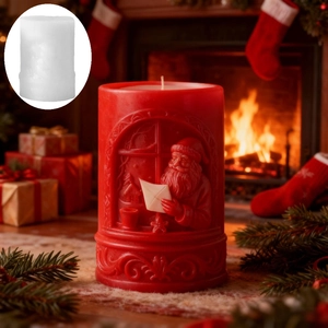 3D Santa Claus embossed cylindrical candle mold for festive DIY handmade Christmas gifts