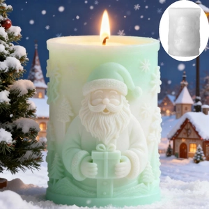Embossed cylinder Santa Claus candle mold with snowflakes and Christmas tree patterns