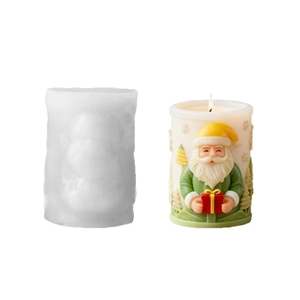 3D Santa Claus embossed silicone mold for making festive cylinder aromatherapy candles
