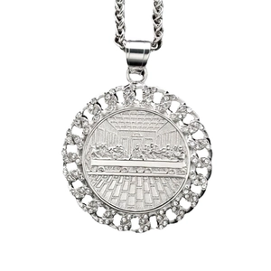 Collana con ciondolo Ultima Cena in argento con cristalli brillanti e catena a corda