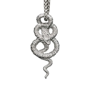 Realistic silver snake pendant necklace in stainless steel with detailed scales