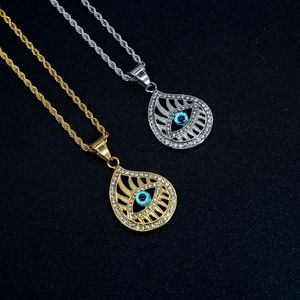 Colliers hip hop avec pendentif Oeil de la Providence en or et argent avec diamants zircons