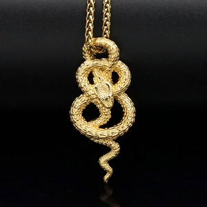 Retro 18k gold plated stainless steel coiled snake pendant necklace with detailed scales