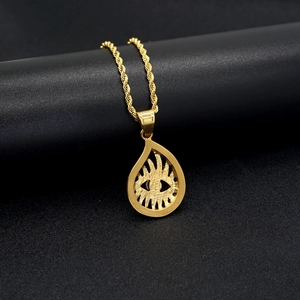 Collier hip hop avec pendentif Œil de la Providence plaqué or sur chaîne torsadée noire