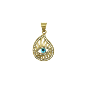 Pendentif œil porte-bonheur hip hop plaqué or avec zircons brillants et détails bleus