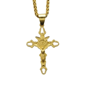 Collar cruz vintage de acero inoxidable dorado con Jesús y paloma en cadena