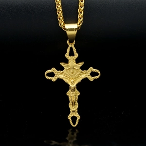 Colgante de Cruz de Acero Inoxidable Chapado en Oro Sin Cadena Hip Hop Religioso Crucifijo Jesús Joyería