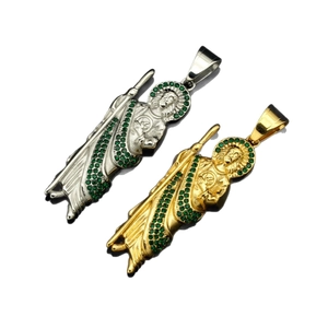 Saint Jude Thaddeus pendant in gold and silver finish with green zirconia stones