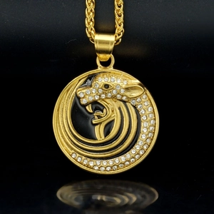 Pendentif léopard en acier inoxydable doré style Hip-hop avec pavage de pierres blanches