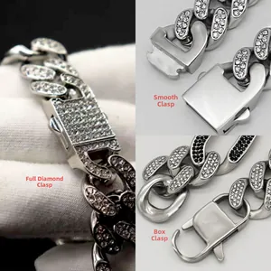 Dettaglio catena cubana con strass e opzioni di chiusura con diamanti, liscia e a D-ring