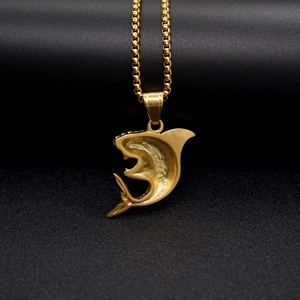 Pendentif requin hiphop doré avec strass et chaîne vénitienne pour homme femme