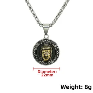 Collar con colgante de buda bicolor en acero de titanio, diámetro de 22 mm