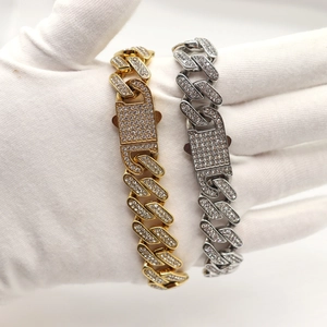 Collana a Maglia Cubana Hip Hop in Acciaio Inossidabile per Uomo Donna Catena in Acciaio al Titanio con Strass Pavé
