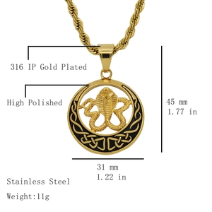 Men's gold cobra pendant necklace in polished 316 stainless steel with twist chain