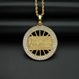 Hiphop The Last Supper pendant necklace with gold plated finish and cubic zirconia diamonds