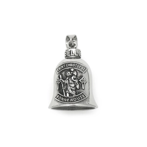 Retro stainless steel guardian bell with Saint Christopher relief for motorcycle safety