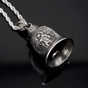 Vintage stainless steel Jesus Shepherd bell pendant necklace with silver twisted chain