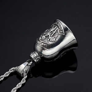 Retro stainless steel Saint Christopher bell pendant with intricate twisted rope chain