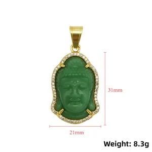 Dimensions détaillées du pendentif Bouddha en calcédoine verte et acier doré
