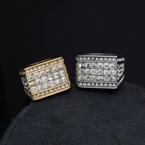 Anillos de hip hop de lujo para hombre en oro y plata con pavé completo de cristales