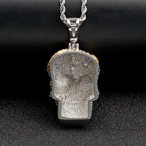 Hiphop skull and snake pendant necklace in 18K gold plating with back honeycomb texture