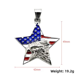 Detailed view of hip-hop eagle star pendant with American flag enamel and size markings