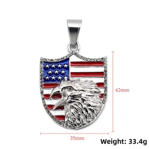 Detailed view of hip hop eagle shield pendant with US flag enamel and 42mm size markings