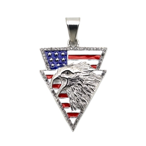 Detailed view of eagle pendant with American flag enamel and pavé rhinestones