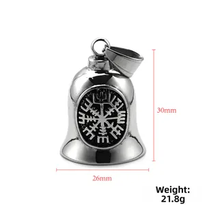Stainless steel Viking Vegvisir bell pendant for bikers with polished finish and detailed engraving