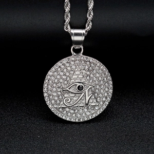 Silver Egyptian Eye of Horus pyramid pendant with black gemstone on a rope chain